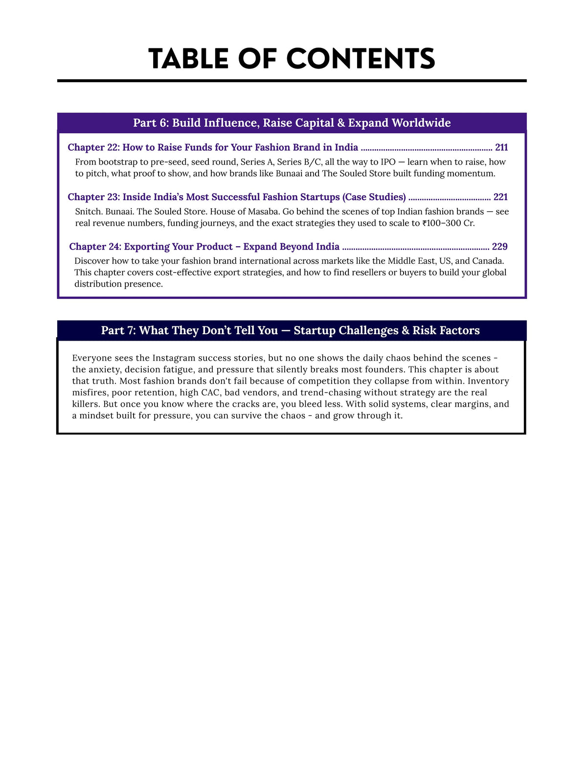 D2C Fashion Brand India book original contents page three