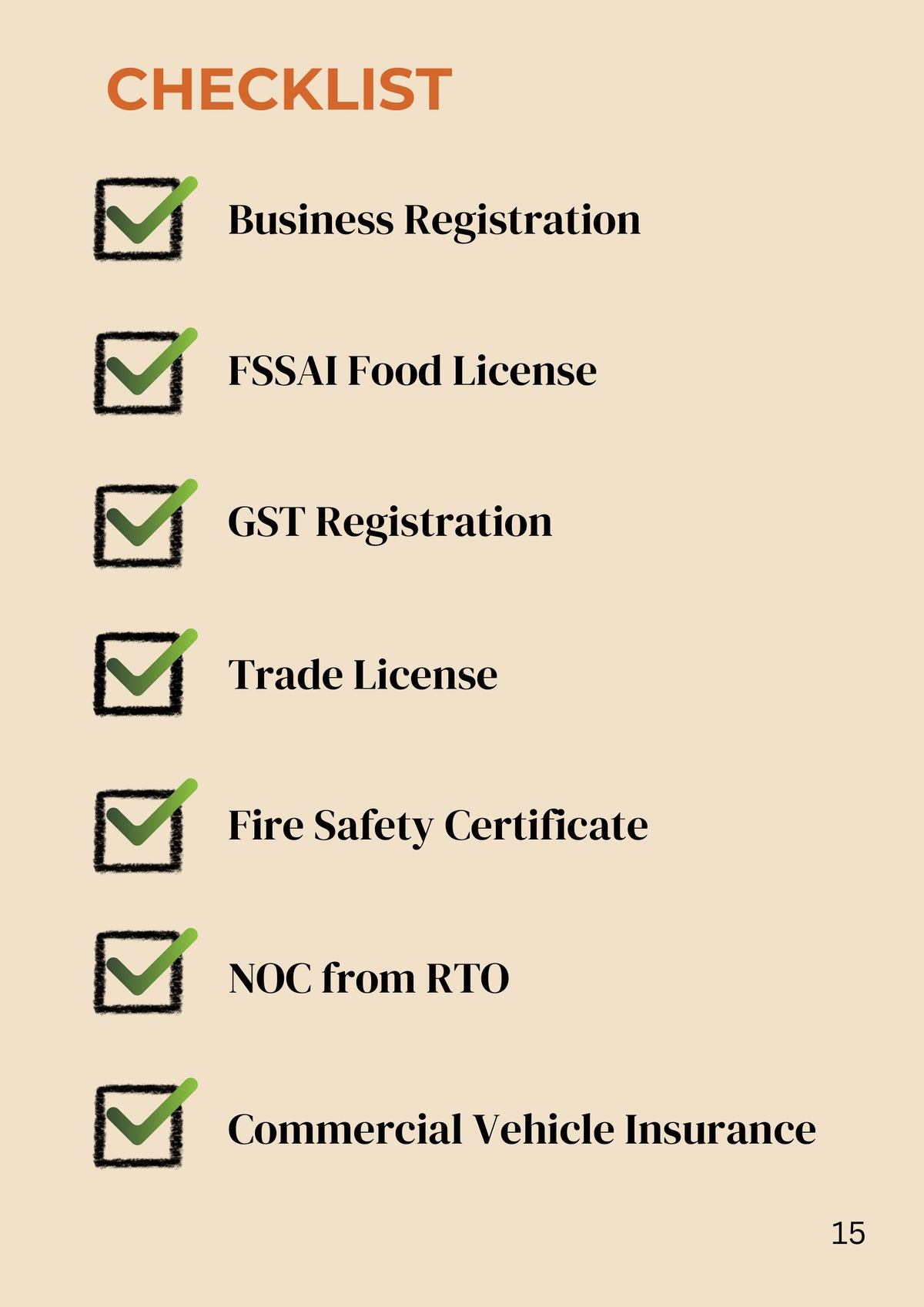 Food truck India business checklist of food licence trade licence fire safety and vehicle approvals as described in the book