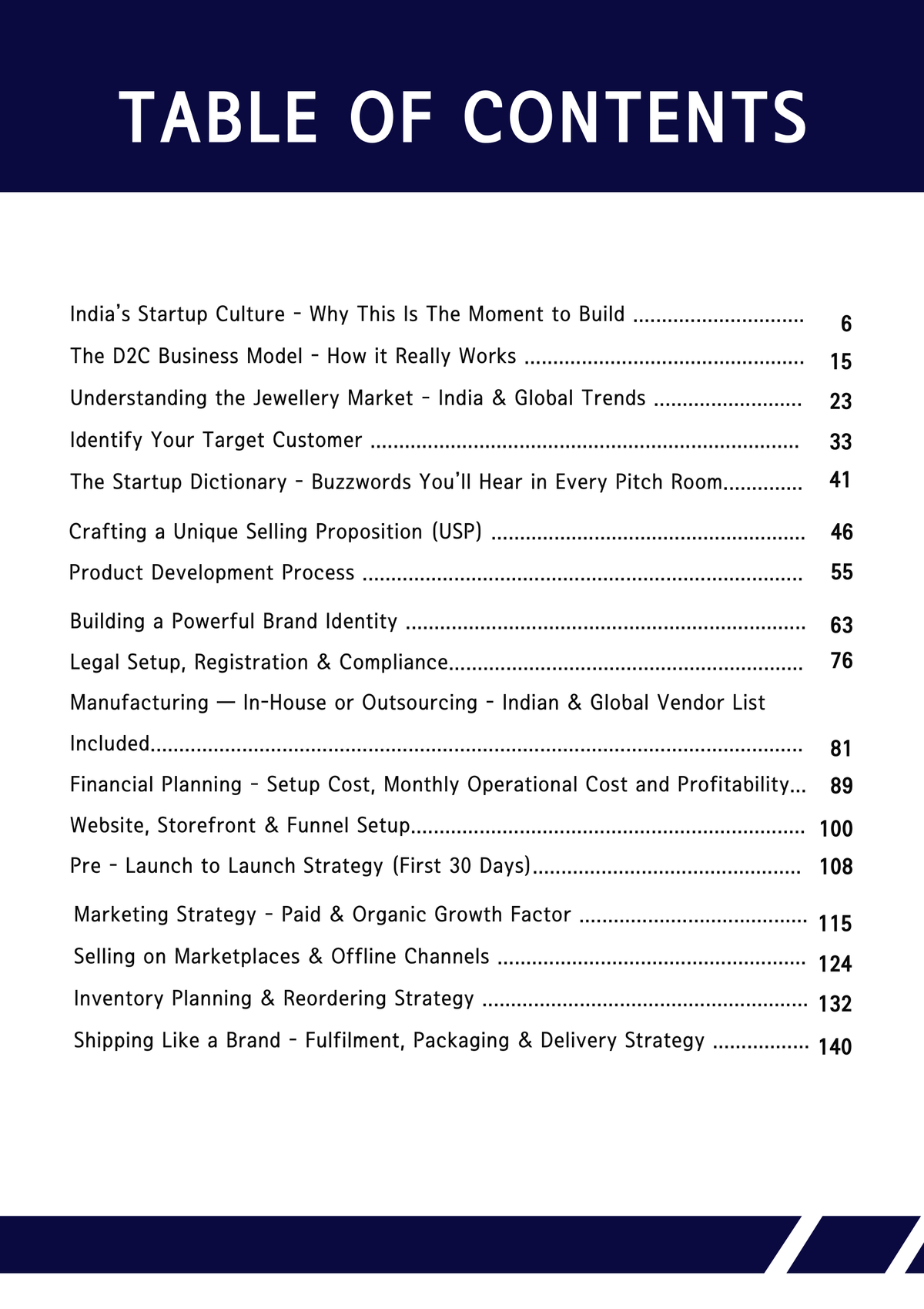 Exact PDF page 2 — Table of Contents part one, The Sterling Silver Startup by MOLTO DENARO
