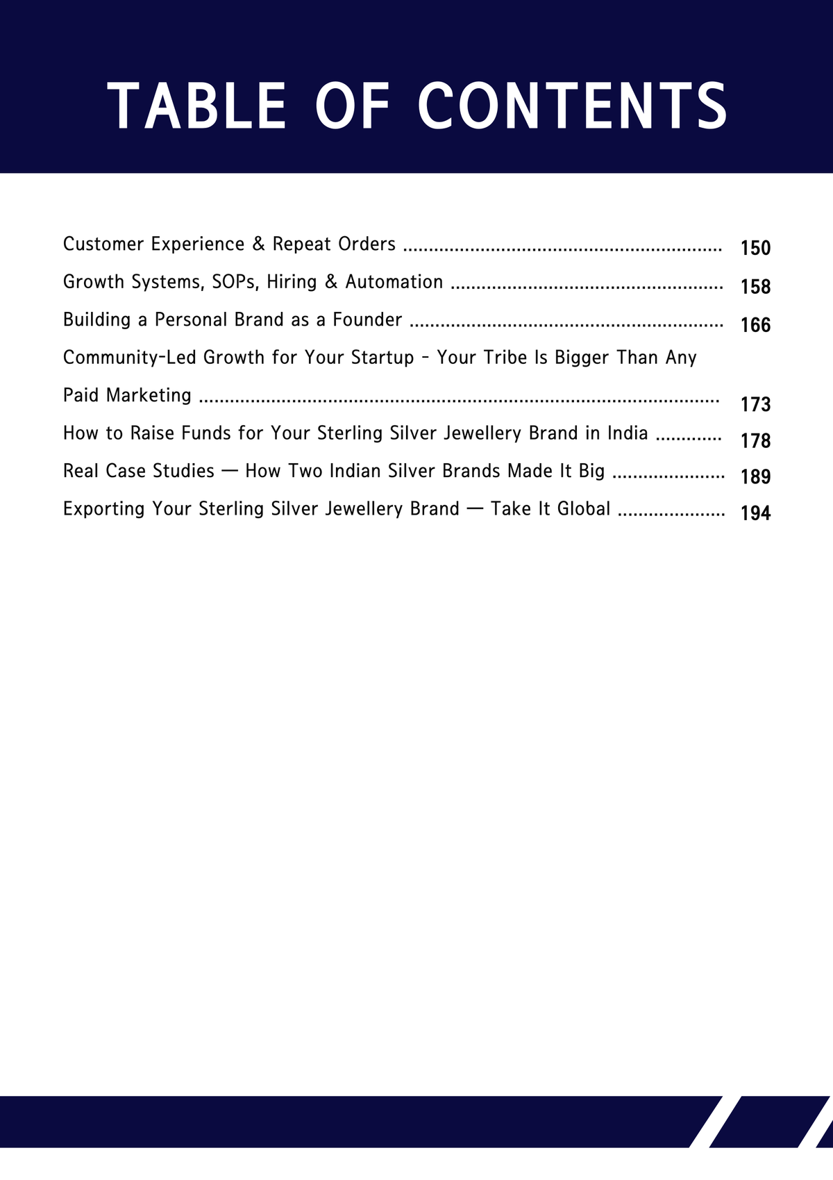 Exact PDF page 3 — Table of Contents part two, The Sterling Silver Startup by MOLTO DENARO