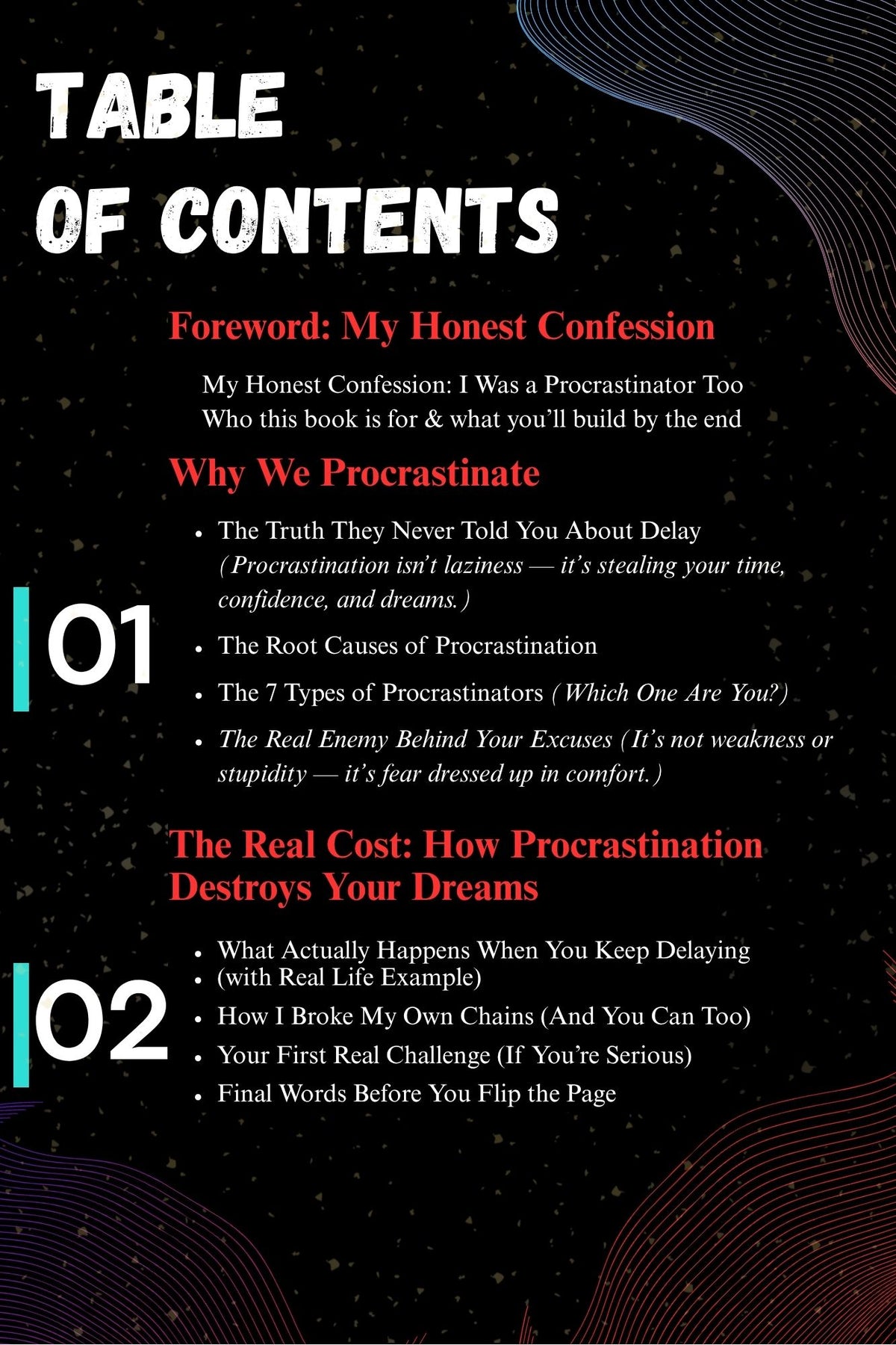 Stop Waiting for Tomorrow contents introducing procrastination causes and seven types